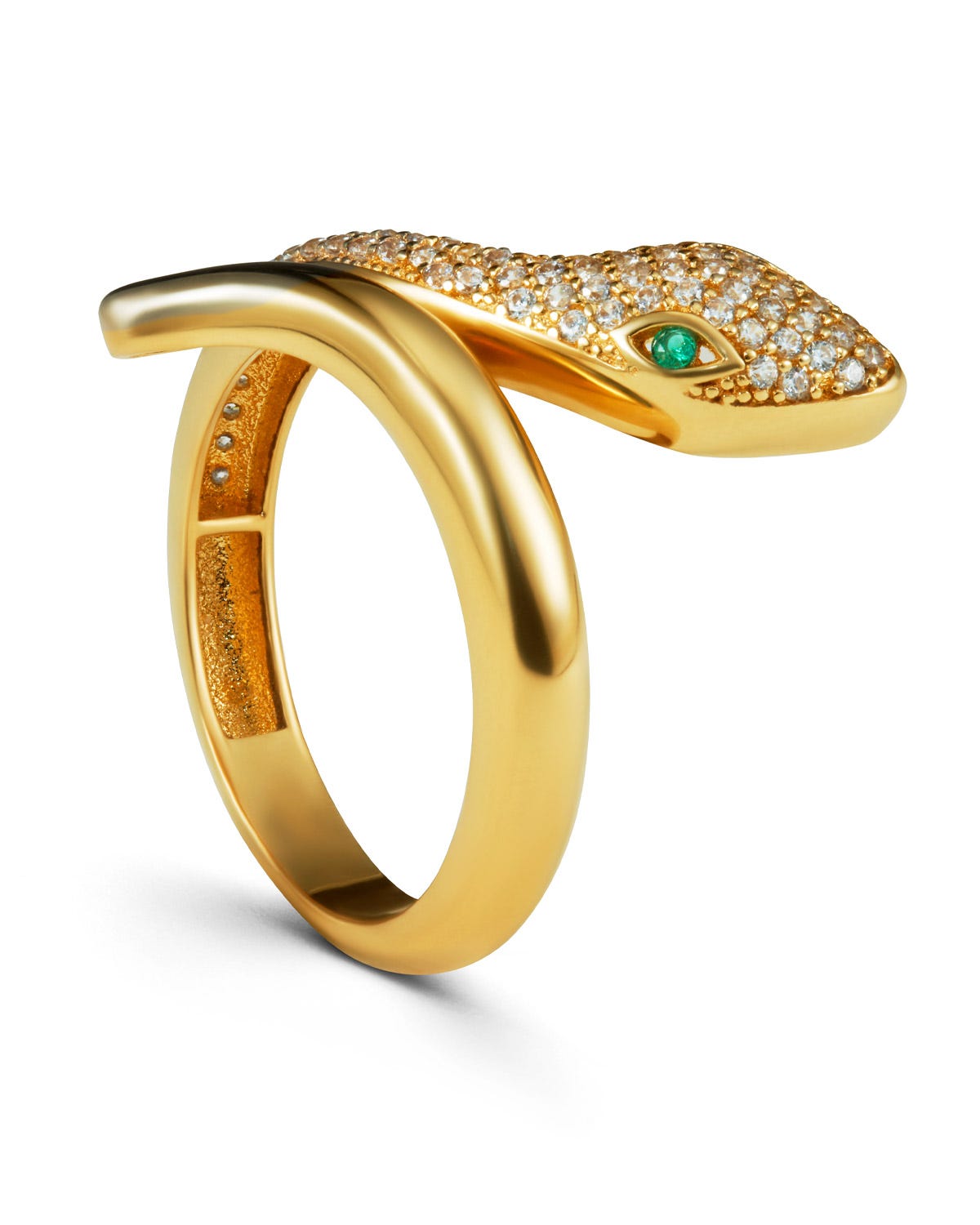 Anillo Serpiente Oro Amarillo 14K con Zirconias Blancas y Verdes