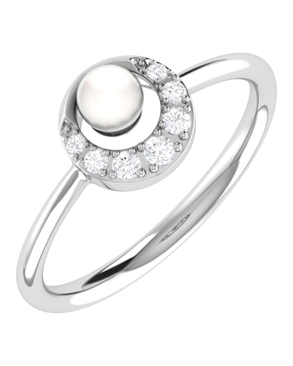 SURAJ-377-AN Anillo Oro Blanco 14K 10pts Diamante Perla