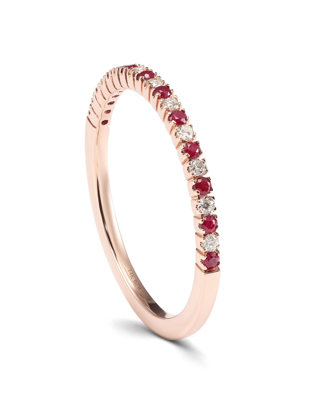 Churumbela de Oro Rosa 14K con 11pts de Diamante y Piedra Roja