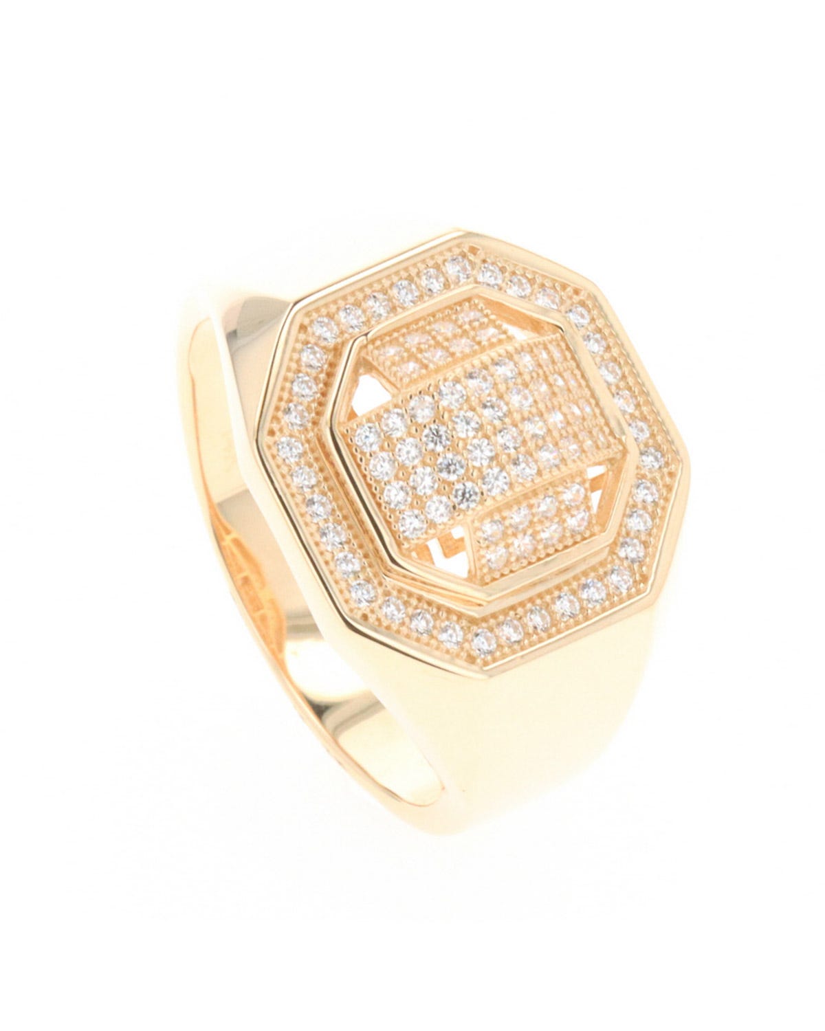 Anillo para caballero de oro amarillo 14K con zirconias 