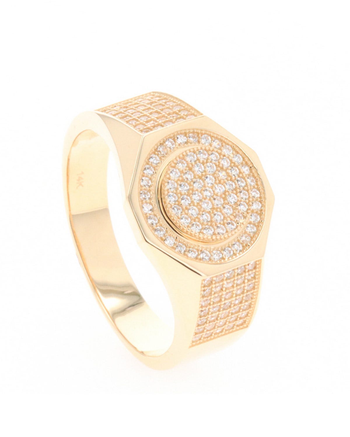 Anillo de oro amarillo 14K con zirconias para caballero 