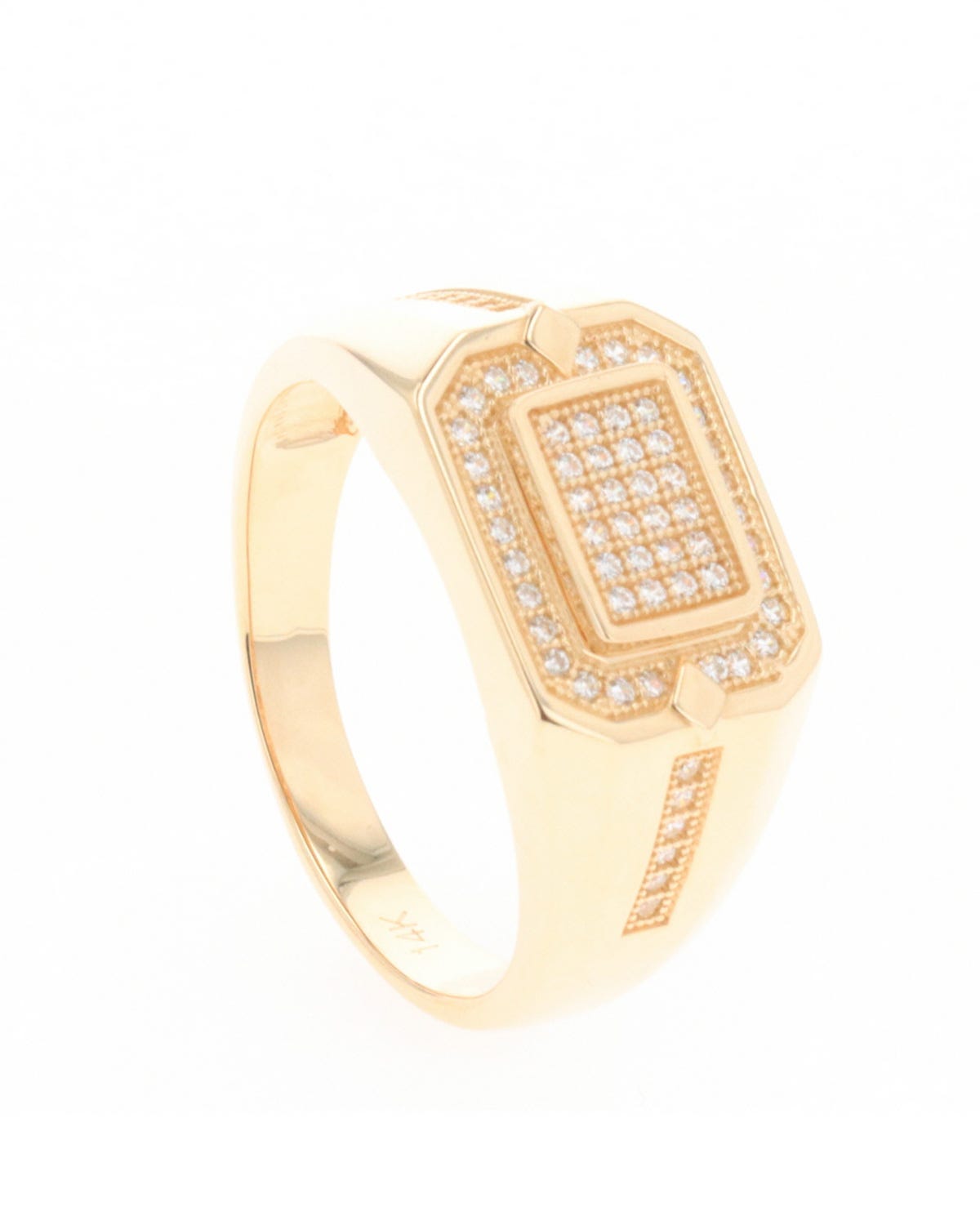 Anillo de oro amarillo 14K con zirconias para caballero 