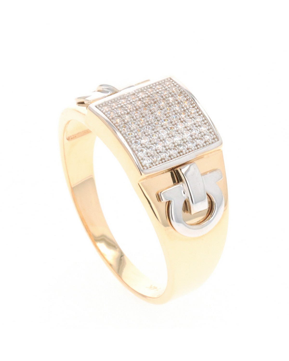 Anillo para caballero de oro amarillo y blanco 14k con zirconias  