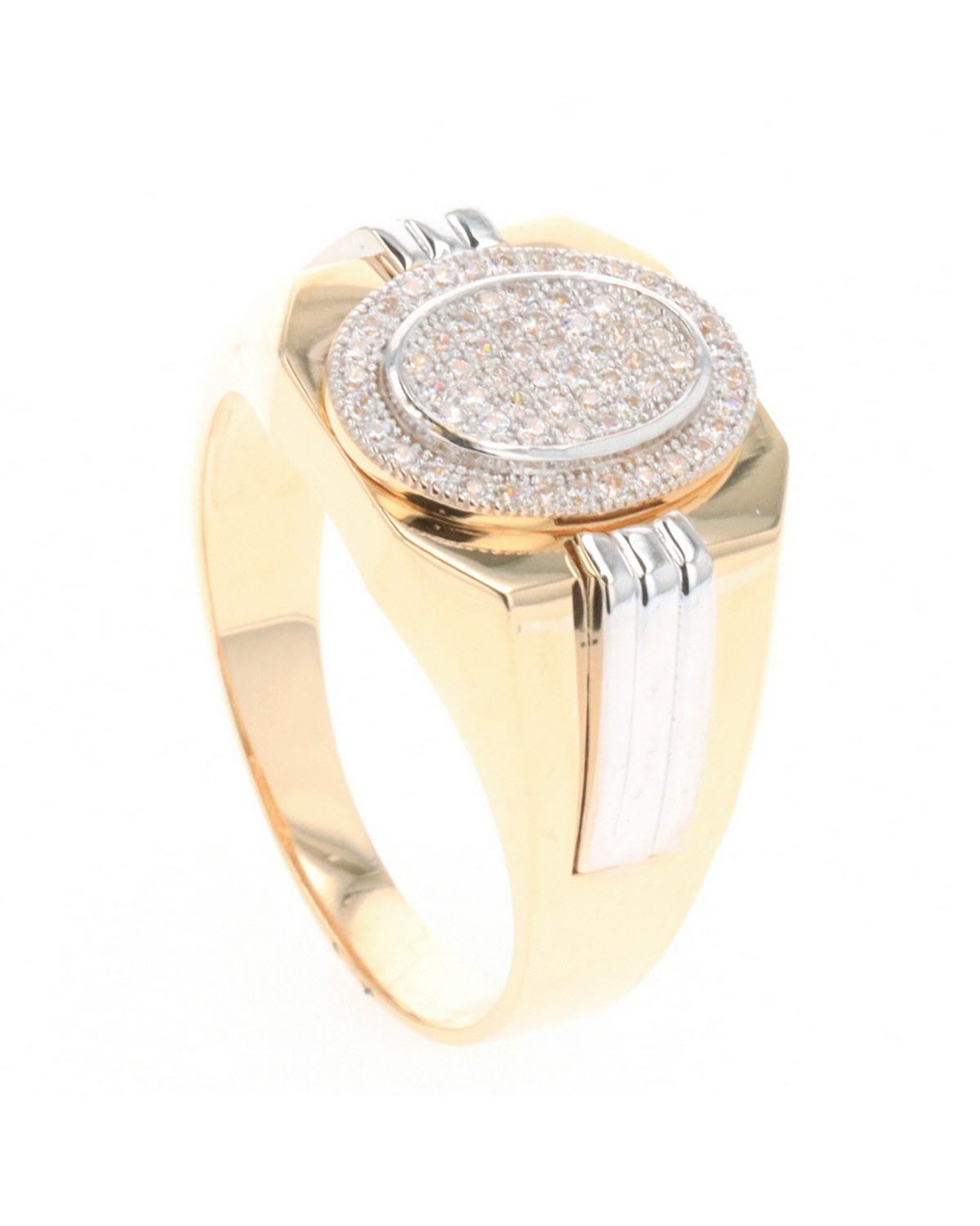 Anillo de oro amarillo y blanco 14K con zirconias para caballero