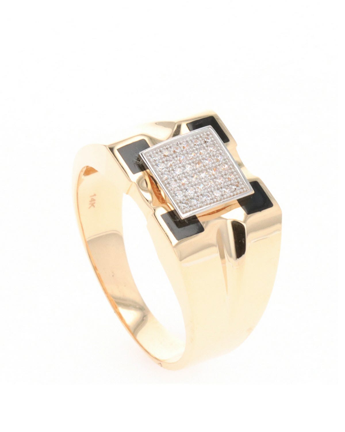 Anillo para caballero de oro amarillo 14K con zirconias esmaltadas en negro