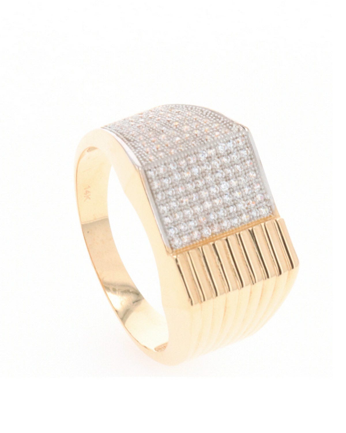 Anillo para caballero de oro amarillo y blanco 14K con zirconias 