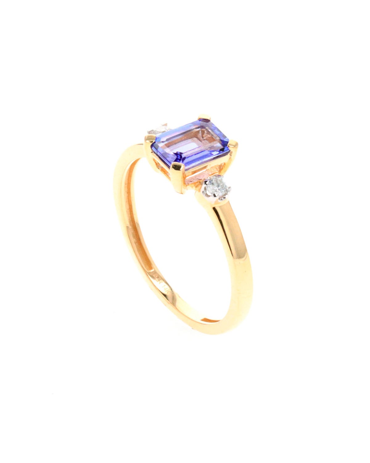 Anillo de oro amarillo 14k con 8 pts de diamante y tanzanita