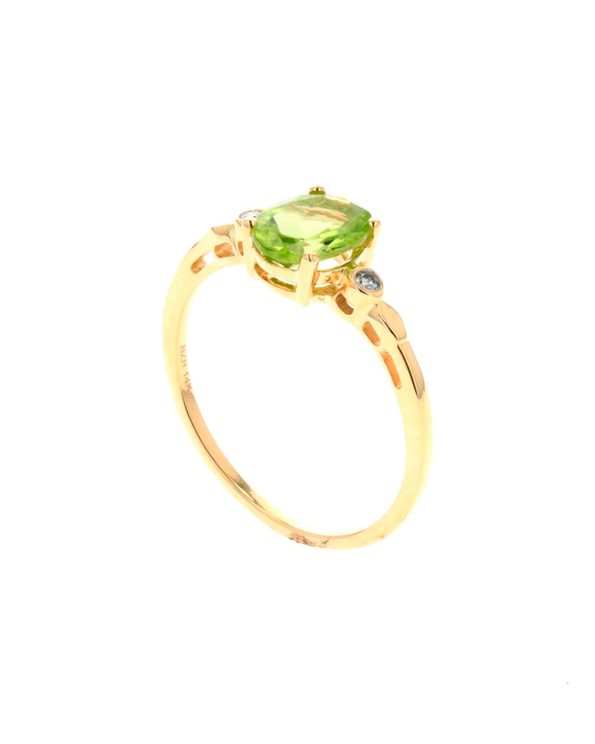 Anillo de oro amarillo 14k con 5 pts de diamante y peridot