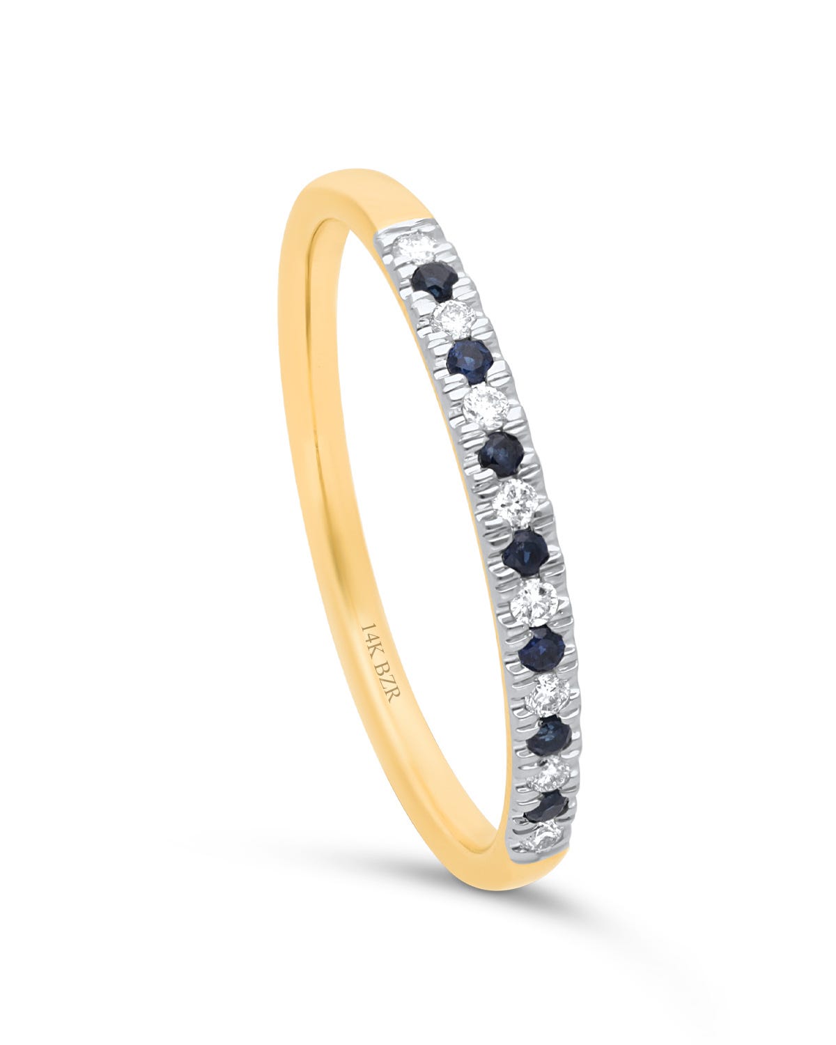 Anillo de oro blanco 14k con 8 pts de diamante y granate 