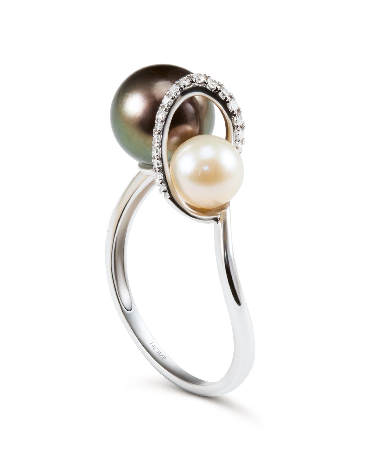 Anillo Oro Blanco 14K Diamante Perla