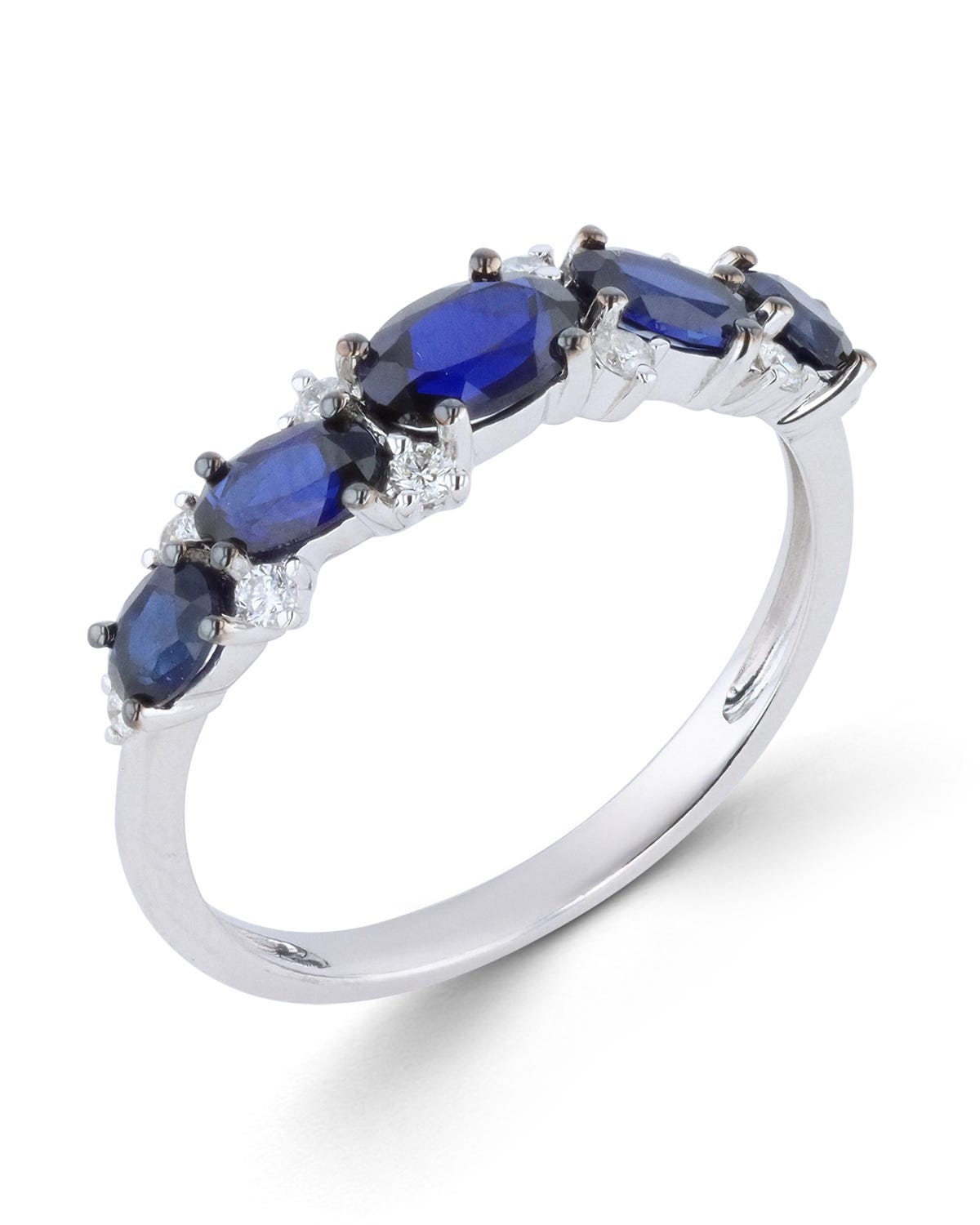 Anillo de oro blanco 14K con diamante y zafiro