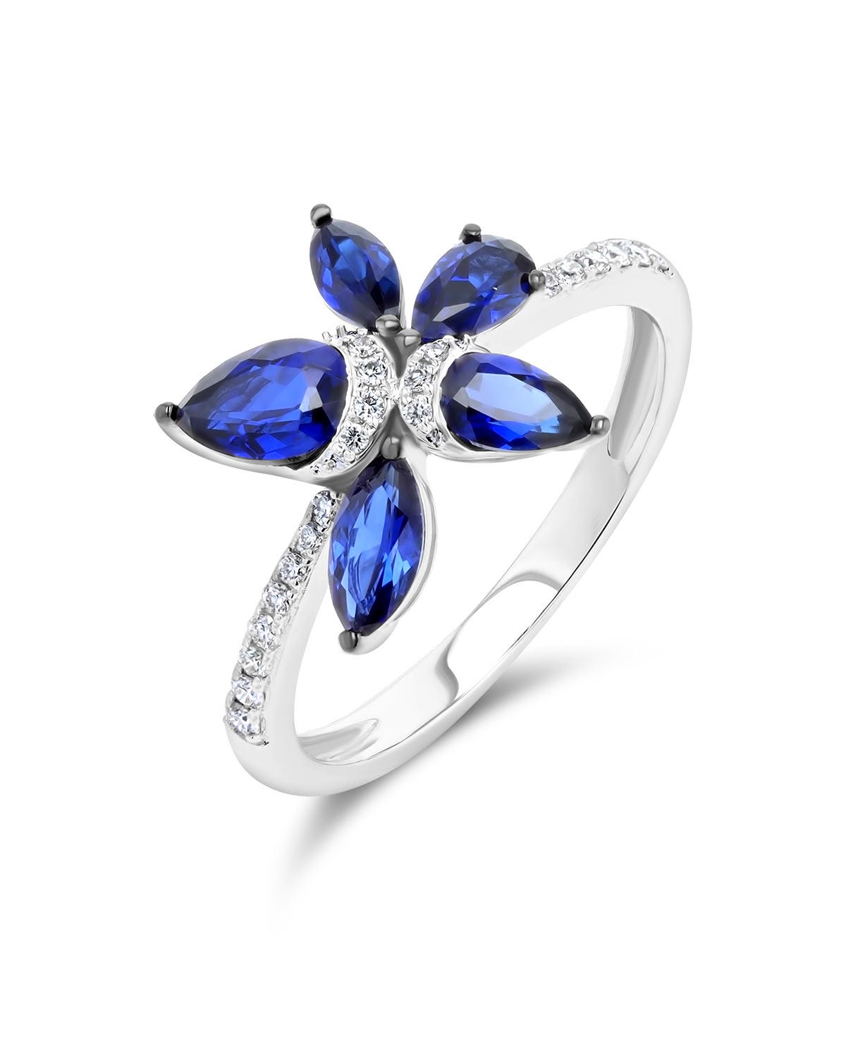 Anillo de oro blanco 14K con diamante y zafiro