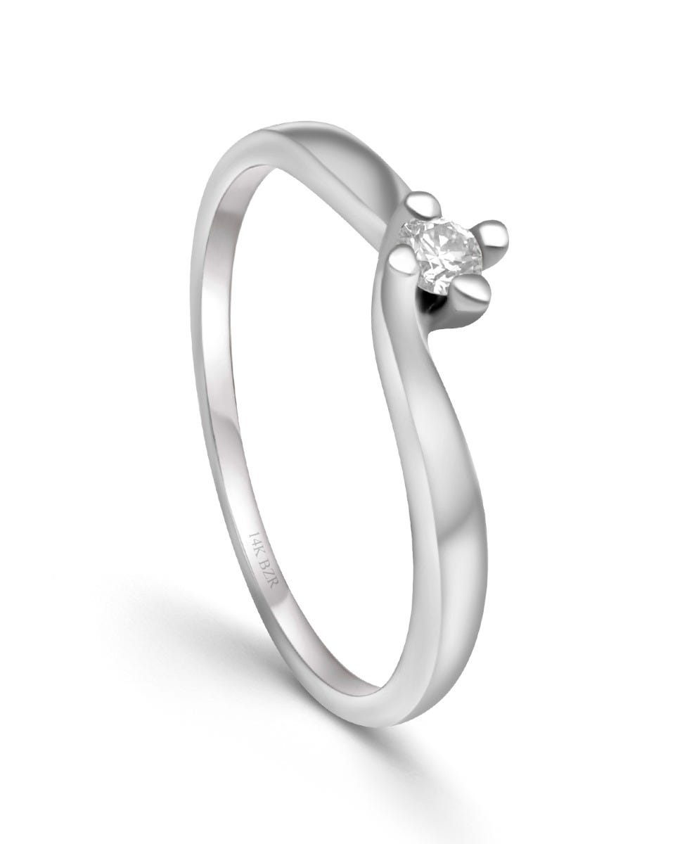 ANILLO DE COMPROMISO ORO BLANCO 14K CON BRILLANTE DE 10 PUNTOS