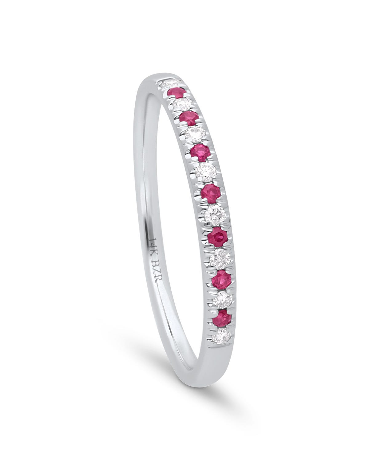 Churumbela de oro blanco 14k con 15 pts de diamante y rubí 