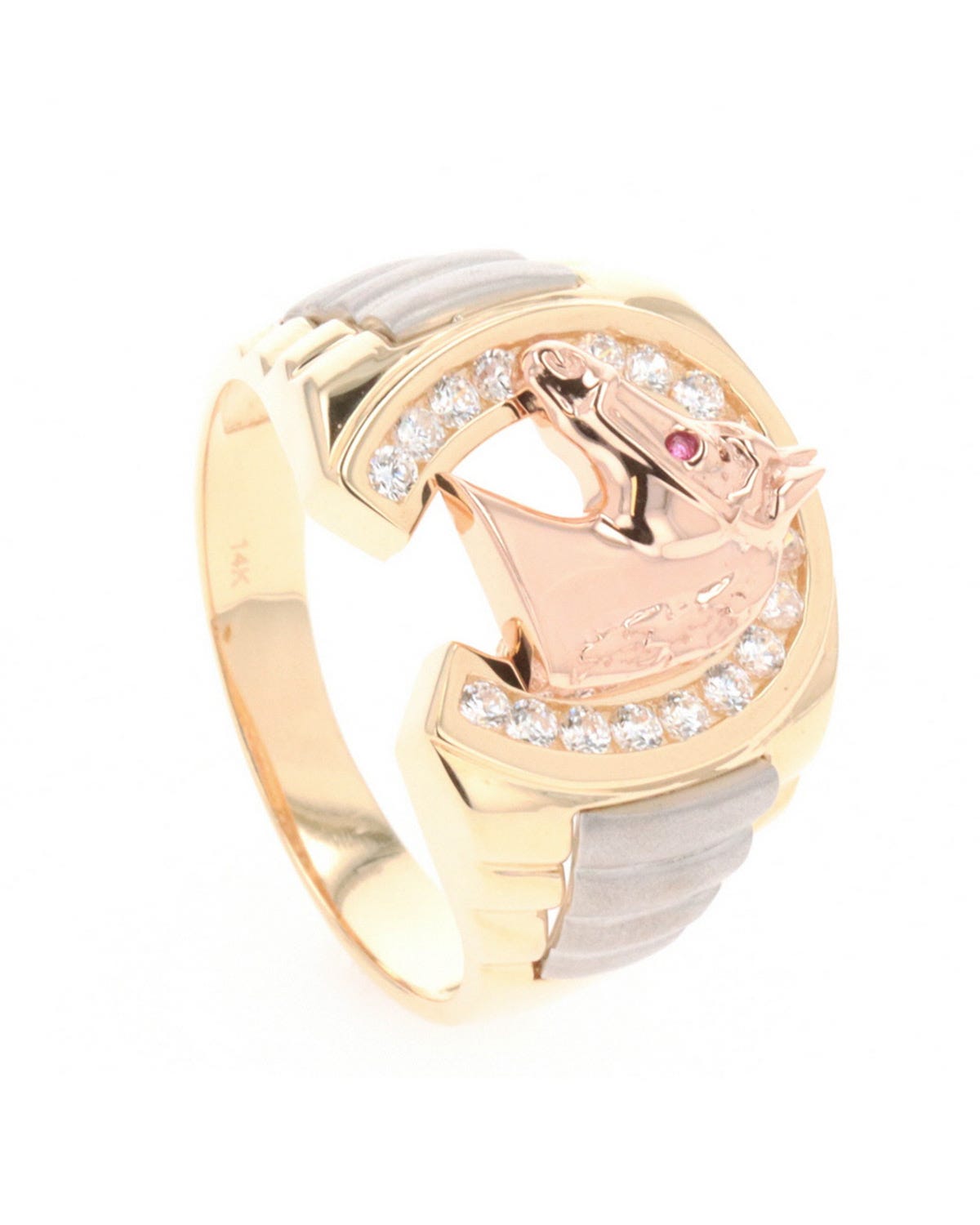 Anillo para caballero de oro florentino 14k con zirconias