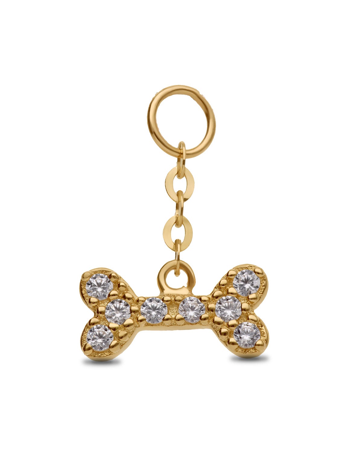 CHARM-14 CHARM EN FORMA DE HUESITO DE ORO AMARILLO 14K CON ZIRCONIAS