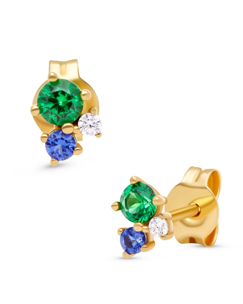 ARETES DE ORO AMARILLO 14K CON PIEDRAS DE COLOR
