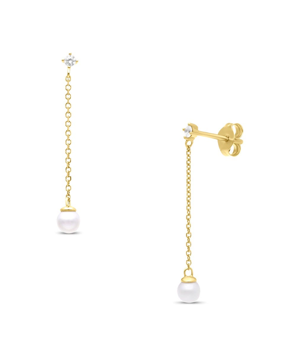 Aretes oro amarillo 14k con zirconias y perla
