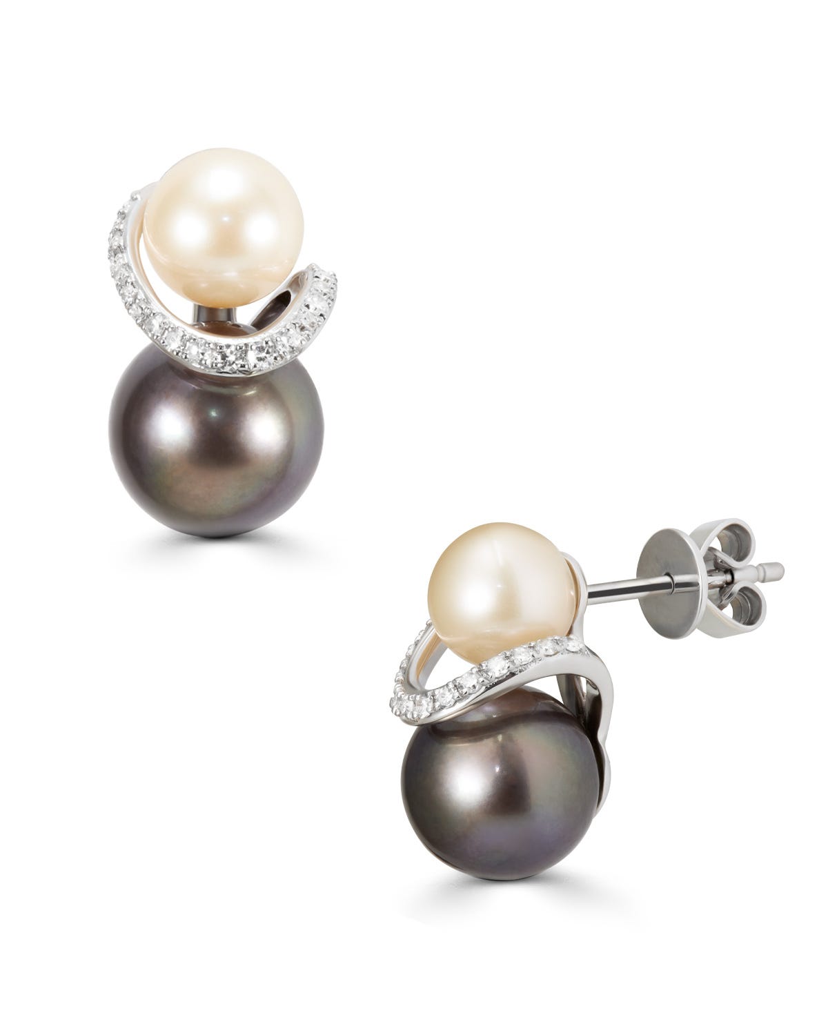 Aretes Oro Blanco 14K Diamante Perla