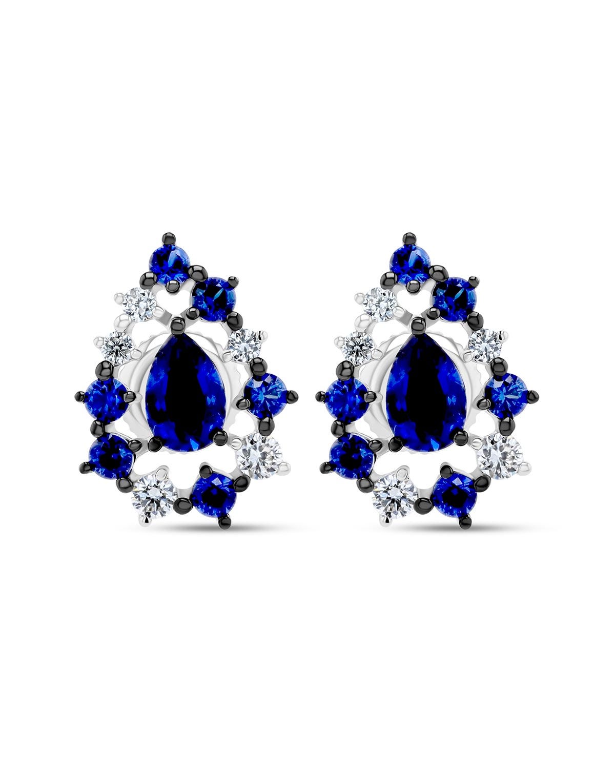 Aretes de oro blanco 14K con diamante y zafiro