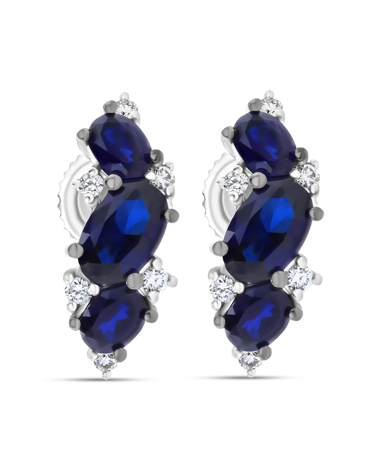 Aretes de oro blanco 14K con diamante y zafiro