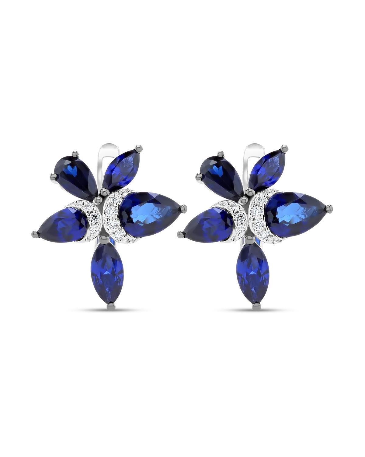 Aretes de oro blanco 14K con diamante y zafiro