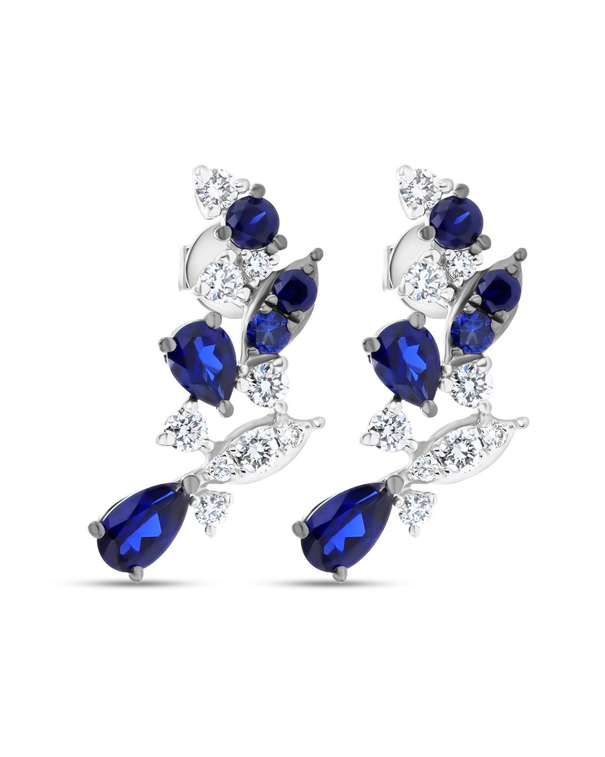 Aretes de oro blanco 14K con diamante y zafiro