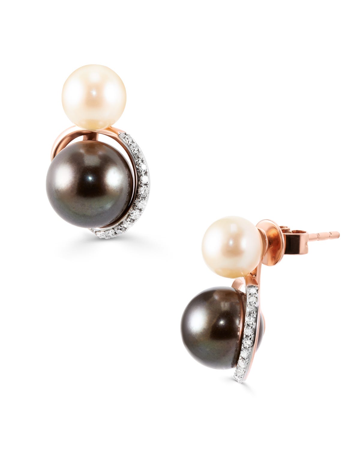 Aretes Oro Rosa 14K Diamante Perla