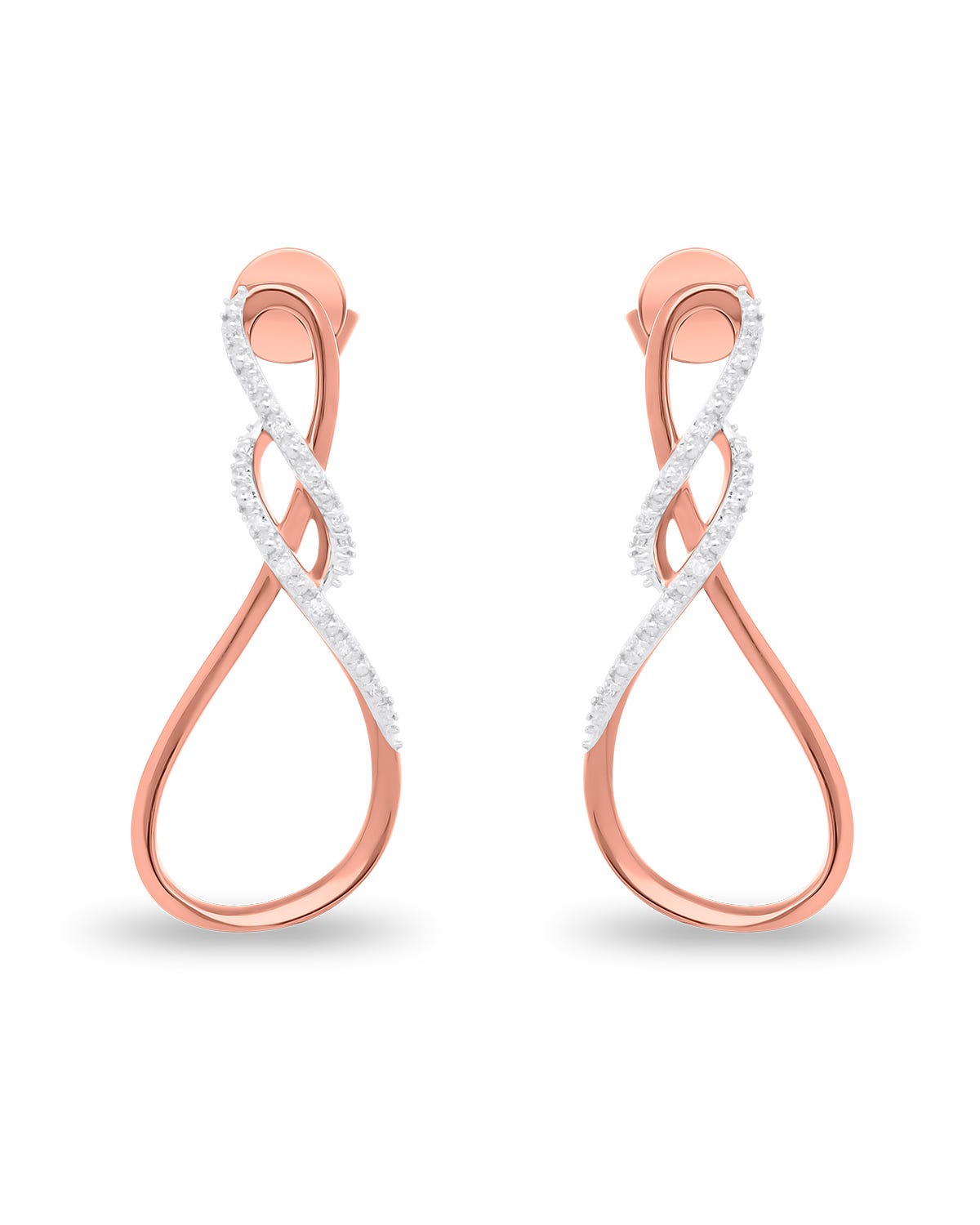 Aretes oro rosa diseño infinito con diamantes 6pts