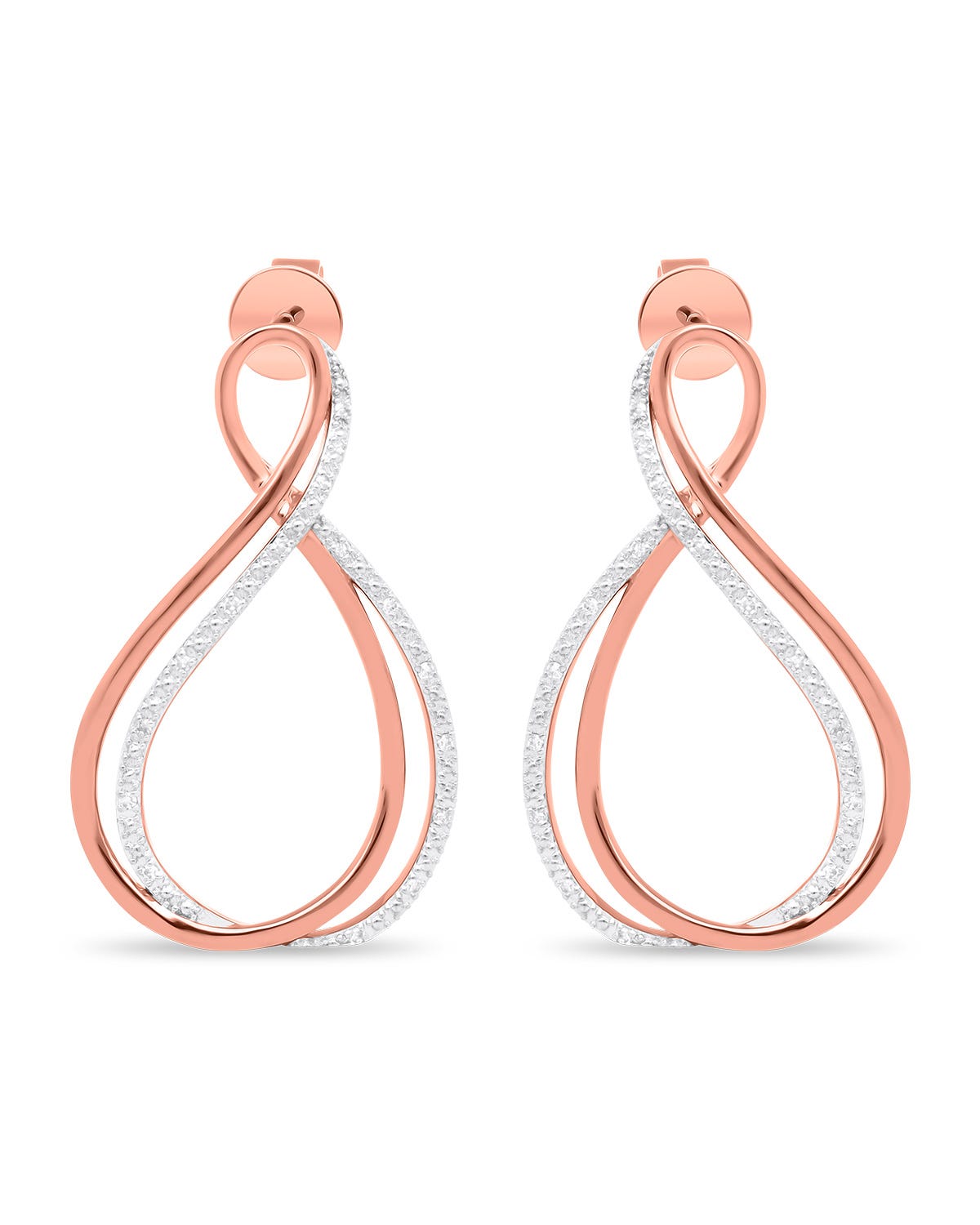 Aretes de oro rosa infinito con diamantes elegantes