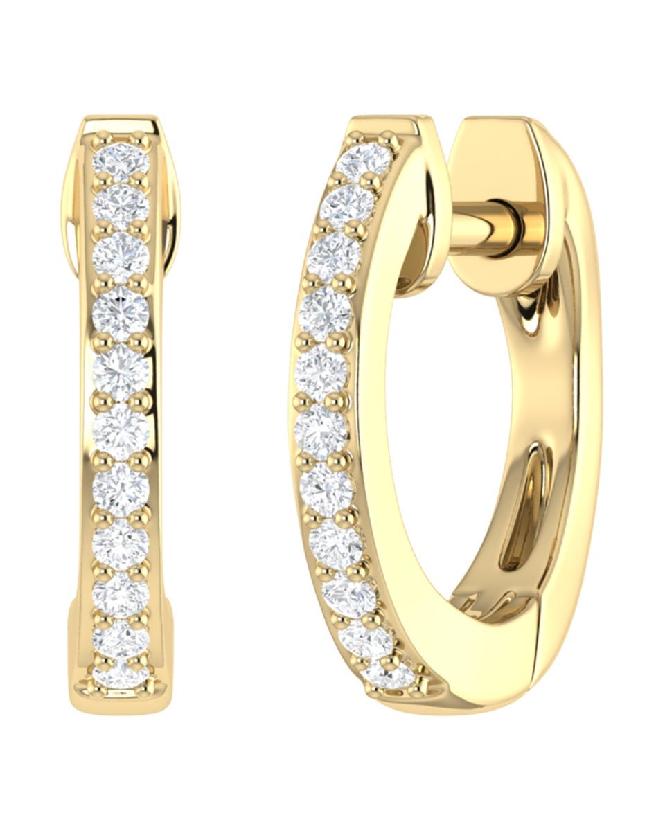 SURAJ-12-A ARRACADAS DE ORO AMARILLO 14K 10MM CON 15PTS DE DIAMANTE (SI3) (I1)
