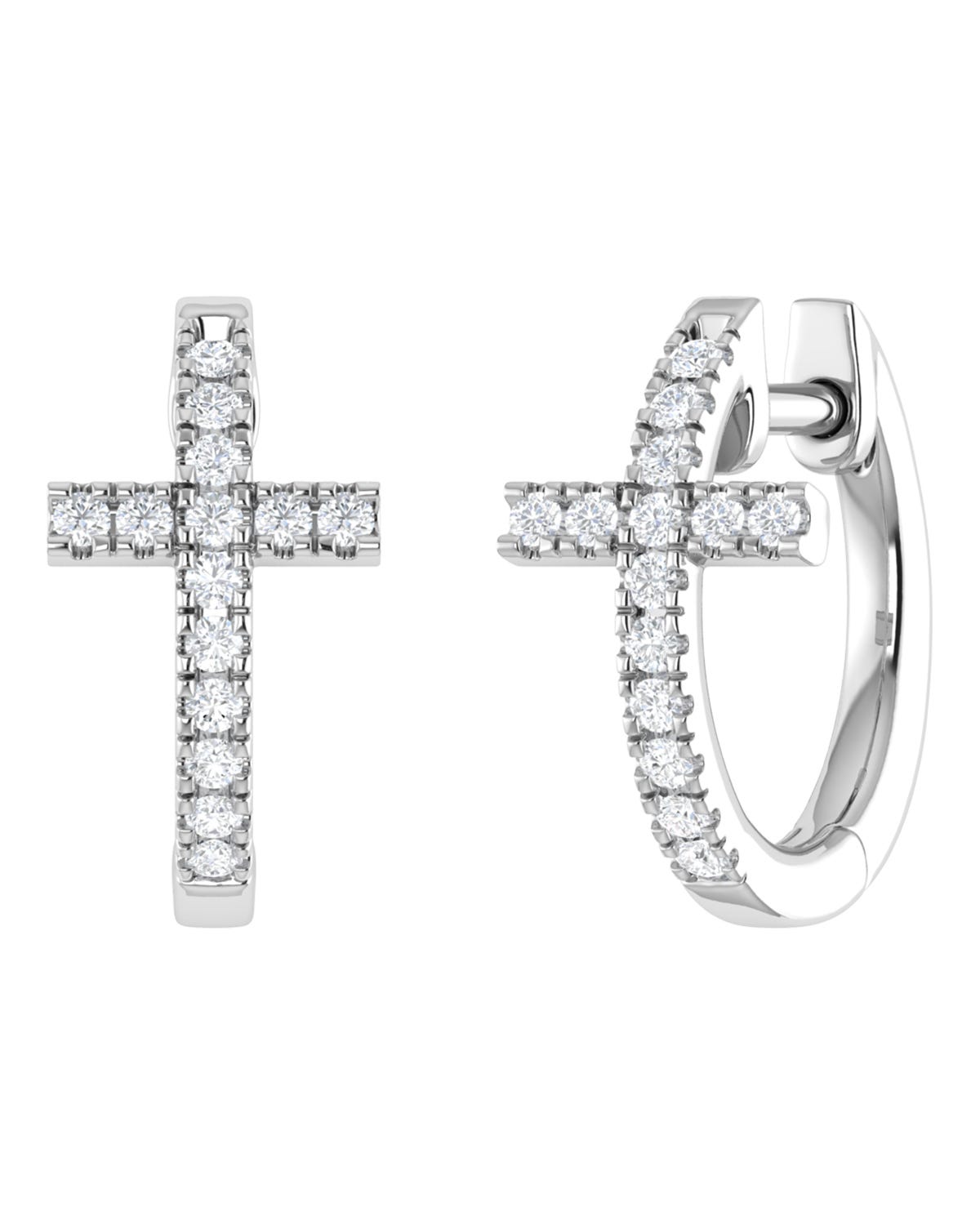SURAJ-111-A ARRACADAS DE CRUZ DE ORO BLANCO 14K CON 22PTS DE DIAMANTE