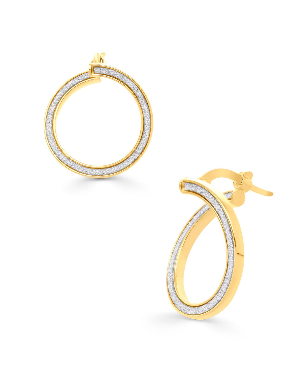 BO-62 ARRACADAS DE ORO AMARILLO 14K CON GLITTER de 15 MM