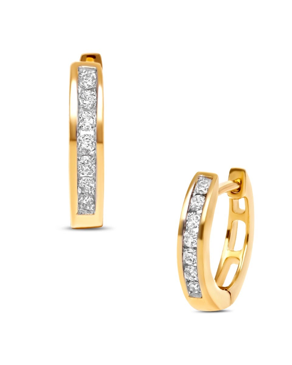 ARRACADAS ORO AMARILLO 14K CON 15 PUNTOS DE DIAMANTE