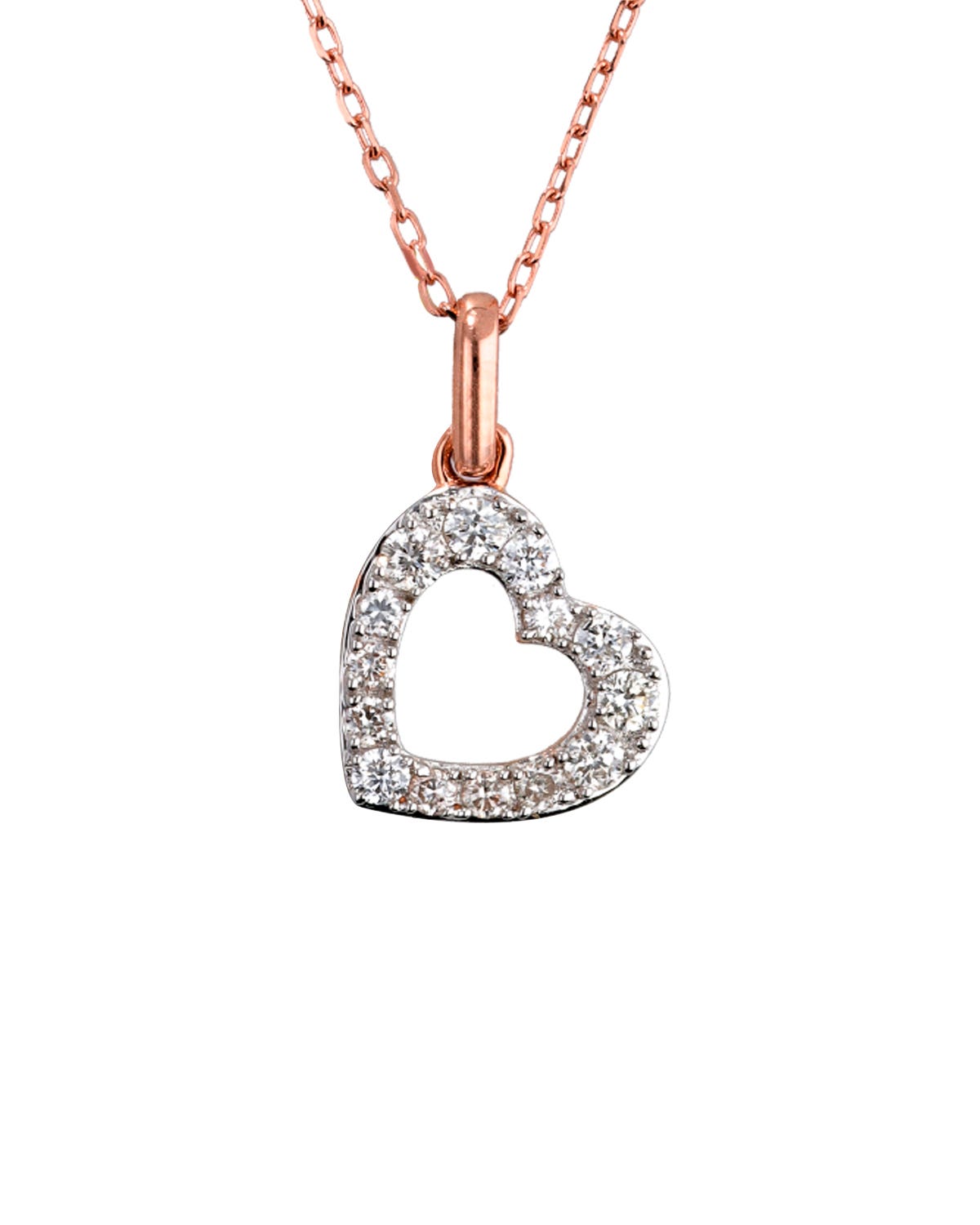 Dije de oro rosa 14K en forma de corazón con 13 puntos de diamante