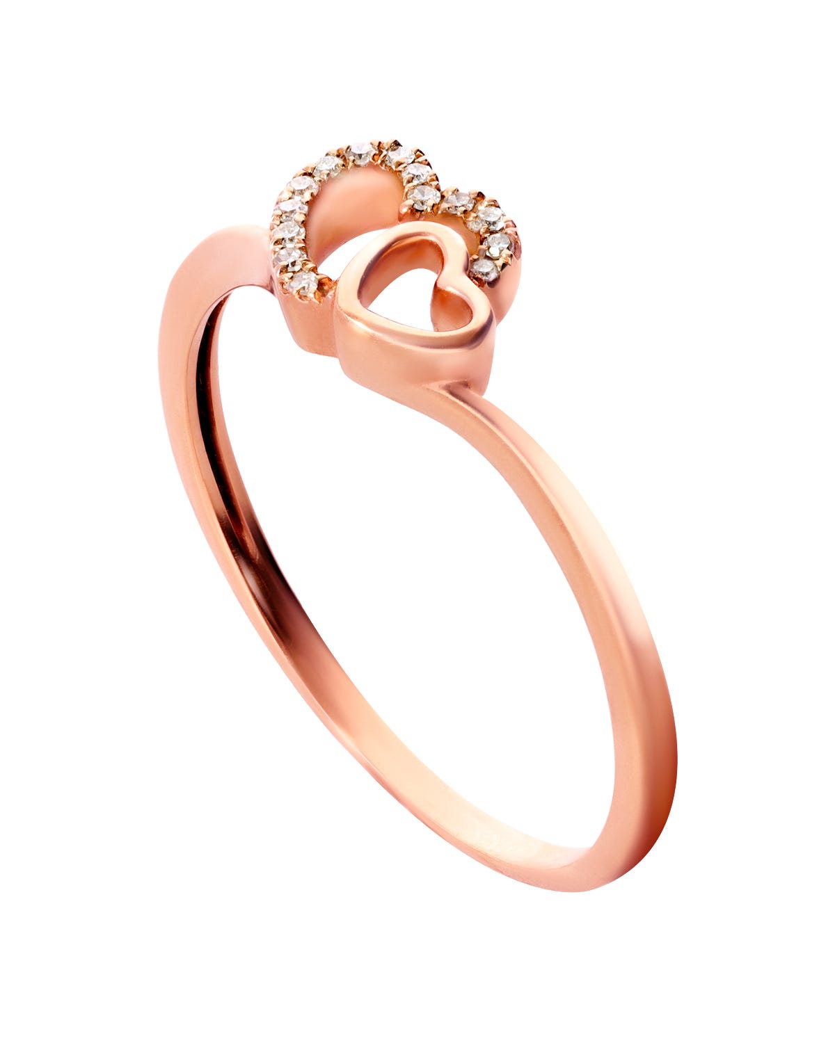 Anillo de oro rosa con incrustaciones de diamante en forma de corazón 