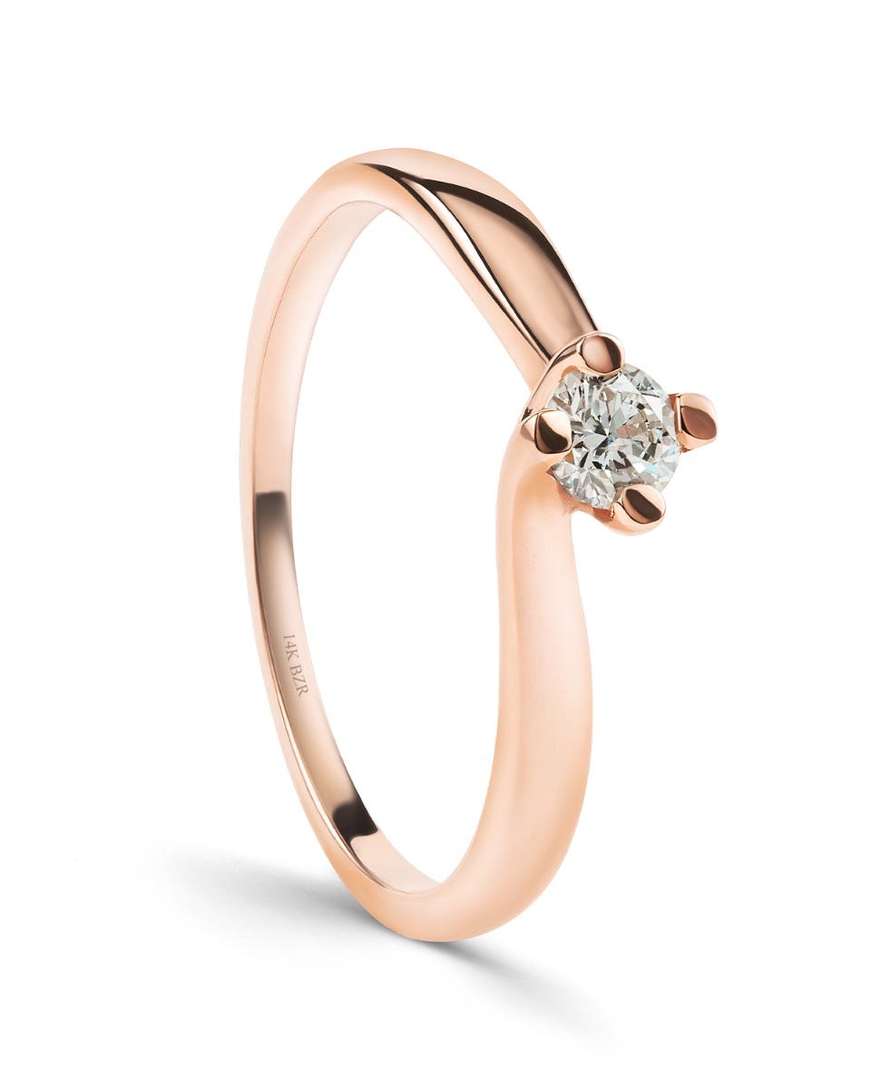 Anillo de compromiso BIZZARRO oro Rosa 14K Con Un Brillante De 20 Puntos
