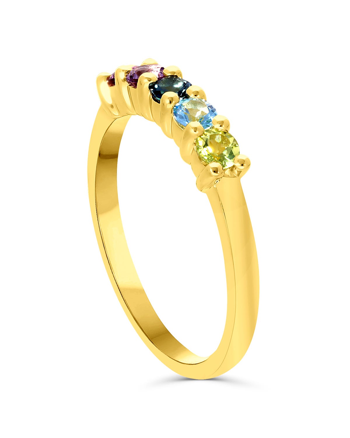 Anillo hecho de oro amarillo 14K con cinco piedras de colores 