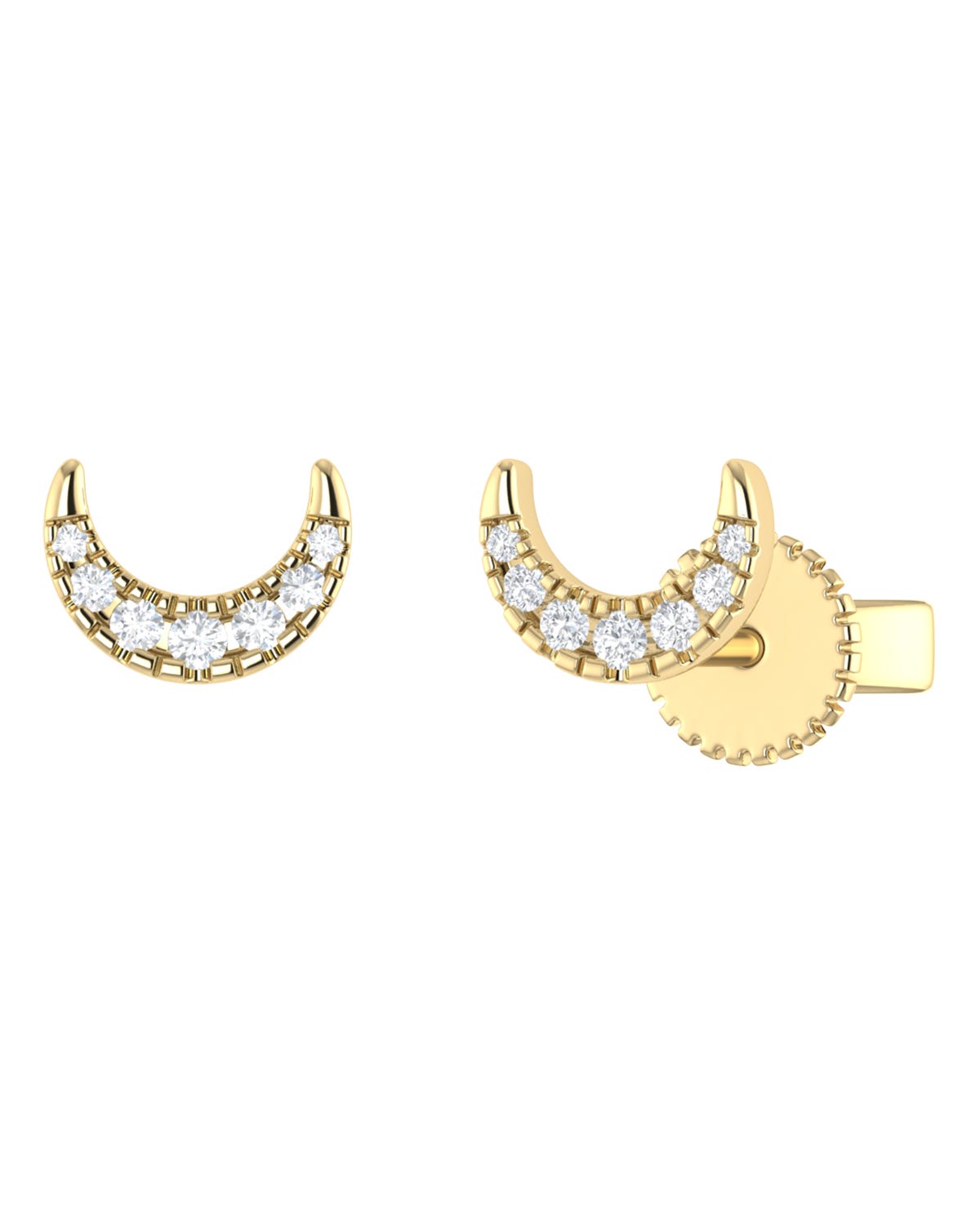 SURAJ-102-A BROQUELES DE LUNA DE ORO AMARILLO 14K CON 6PTS DE DIAMANTE