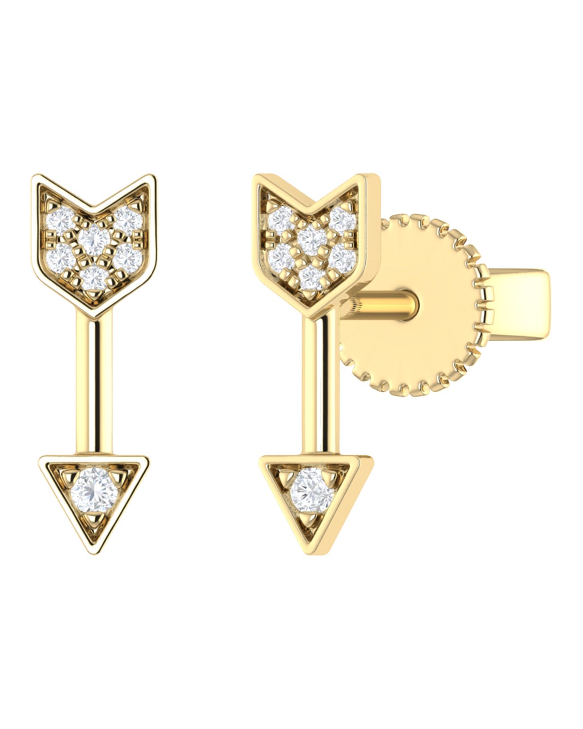 SURAJ-103-A BROQUELES DE FLECHA DE ORO AMARILLO 14K CON 5PTS DE DIAMANTE