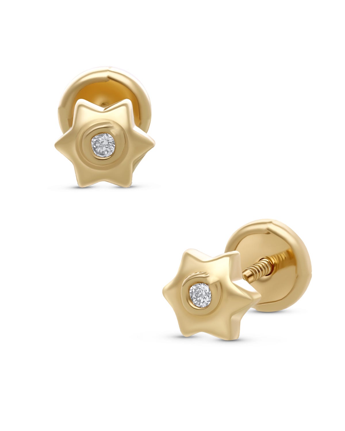 Broqueles de Estrella en oro amarillo 14K con 2 pts de diamante