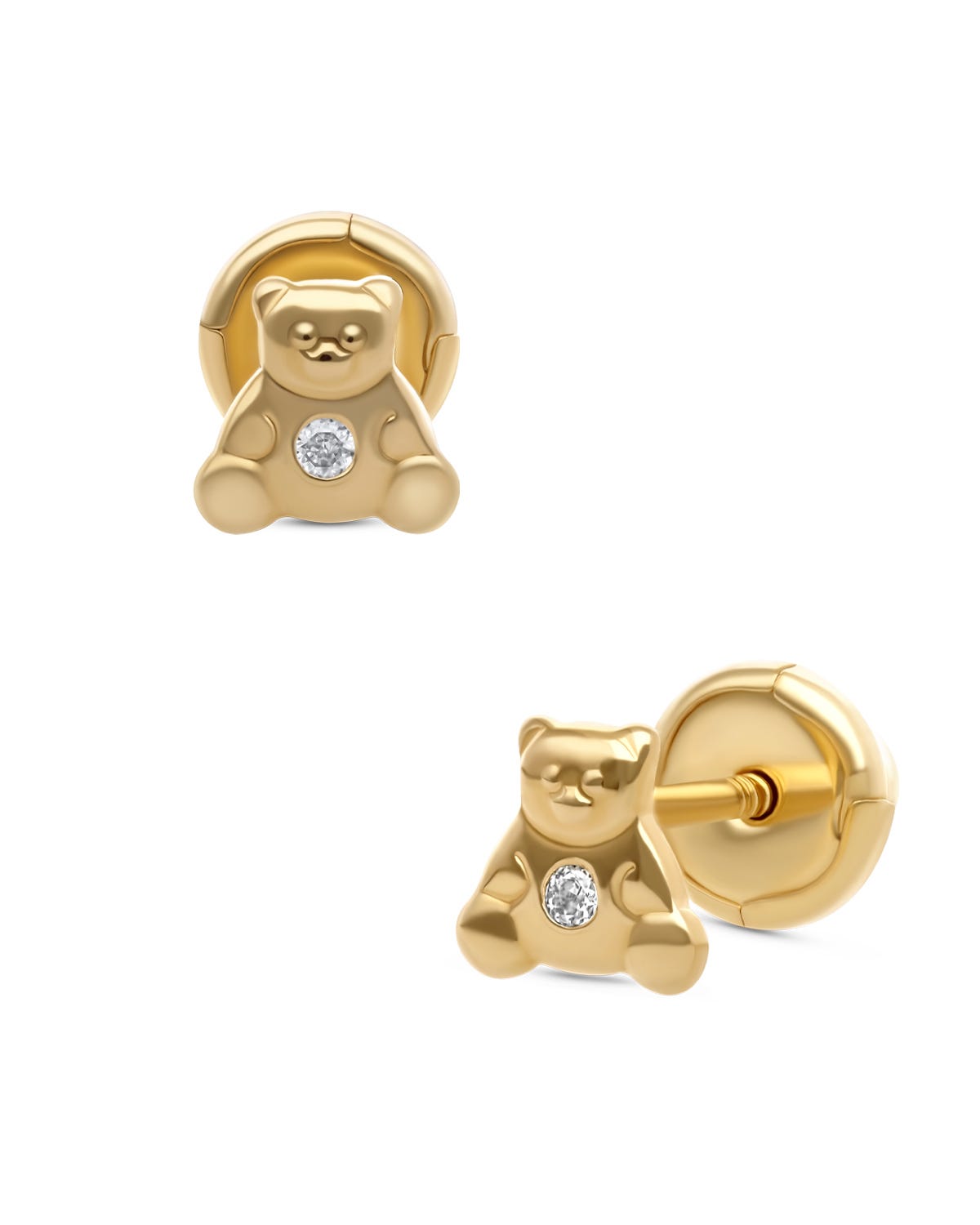 Broqueles oso oro amarillo 14K 1pt diamante PRB-119-A