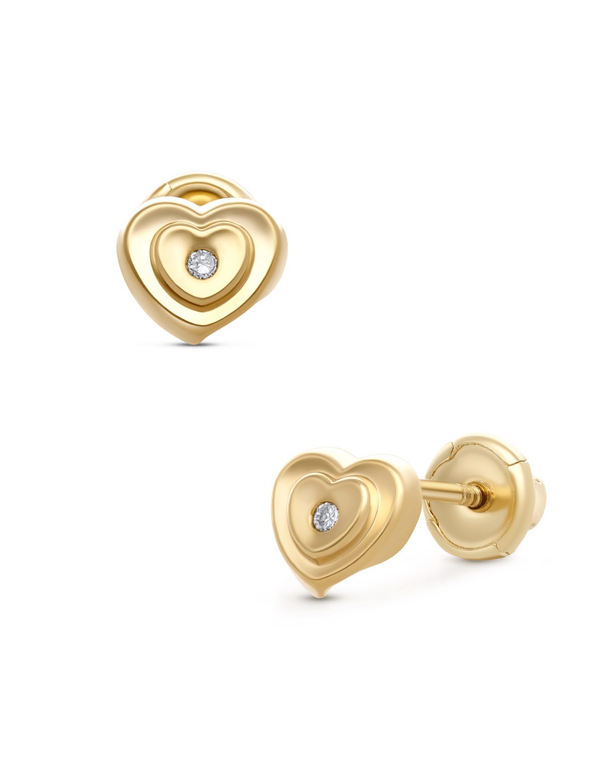 Broqueles de corazón en oro amarillo 14K con 2 pts de diamante
