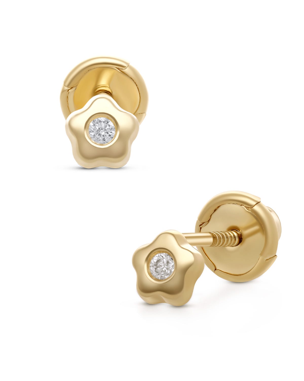 Broqueles flor oro amarillo 14K 2pts diamante PRB-132-A