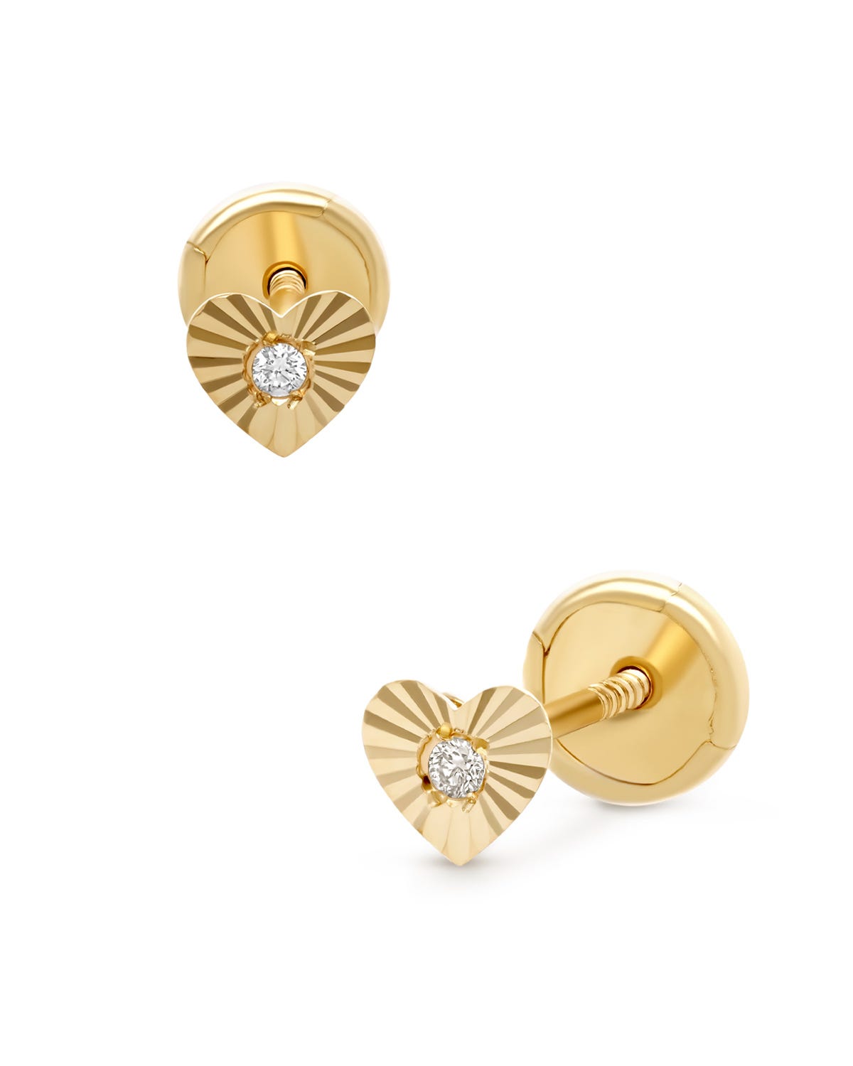 Broqueles corazón oro amarillo 14K 1pt diamante PRB-154-A