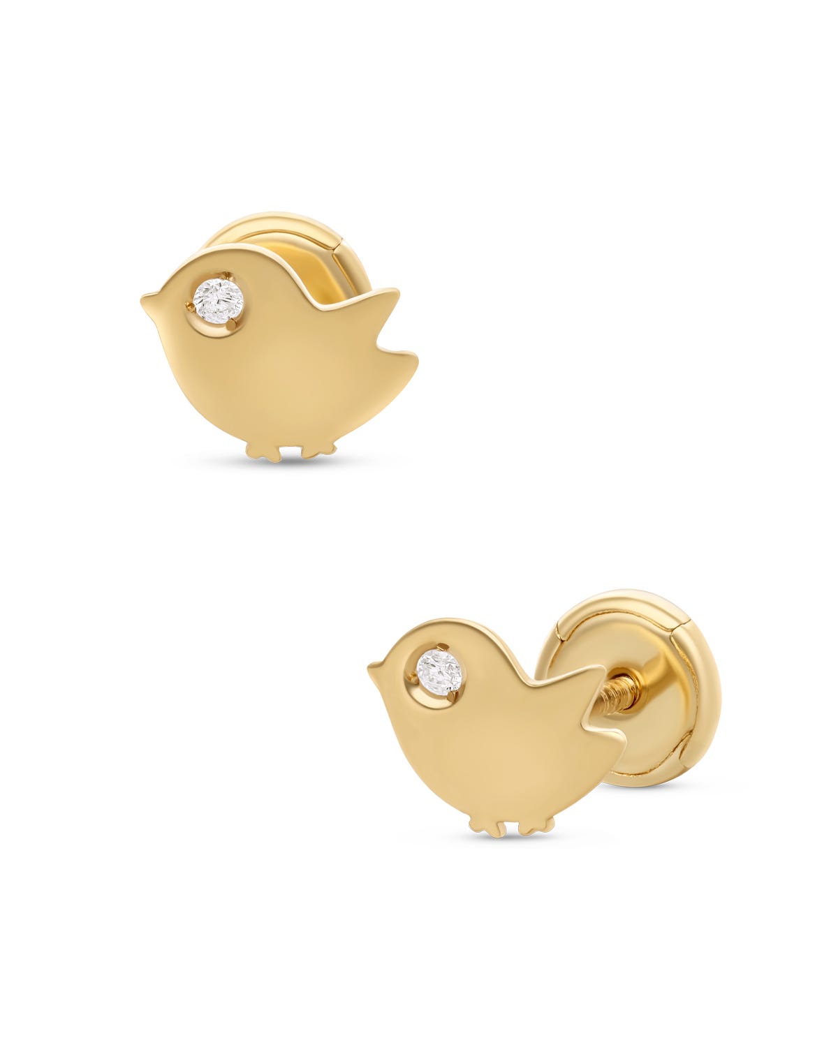Broqueles pajarito oro amarillo 14K 1pt diamante PRB-156-A