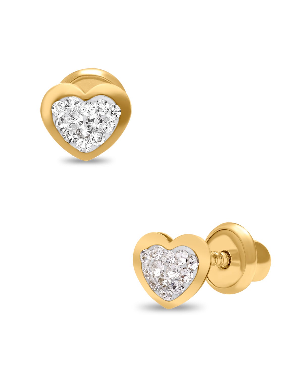 Broqueles de Corazón en Oro Amarillo 14K con Zirconias