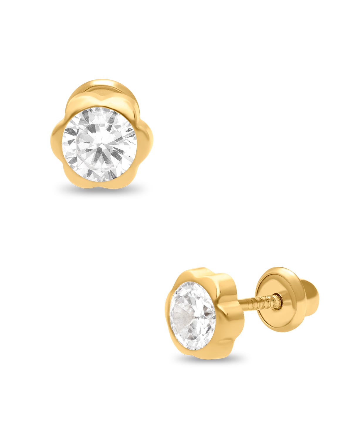 Broqueles de Flor en Oro Amarillo 14K con Zirconias