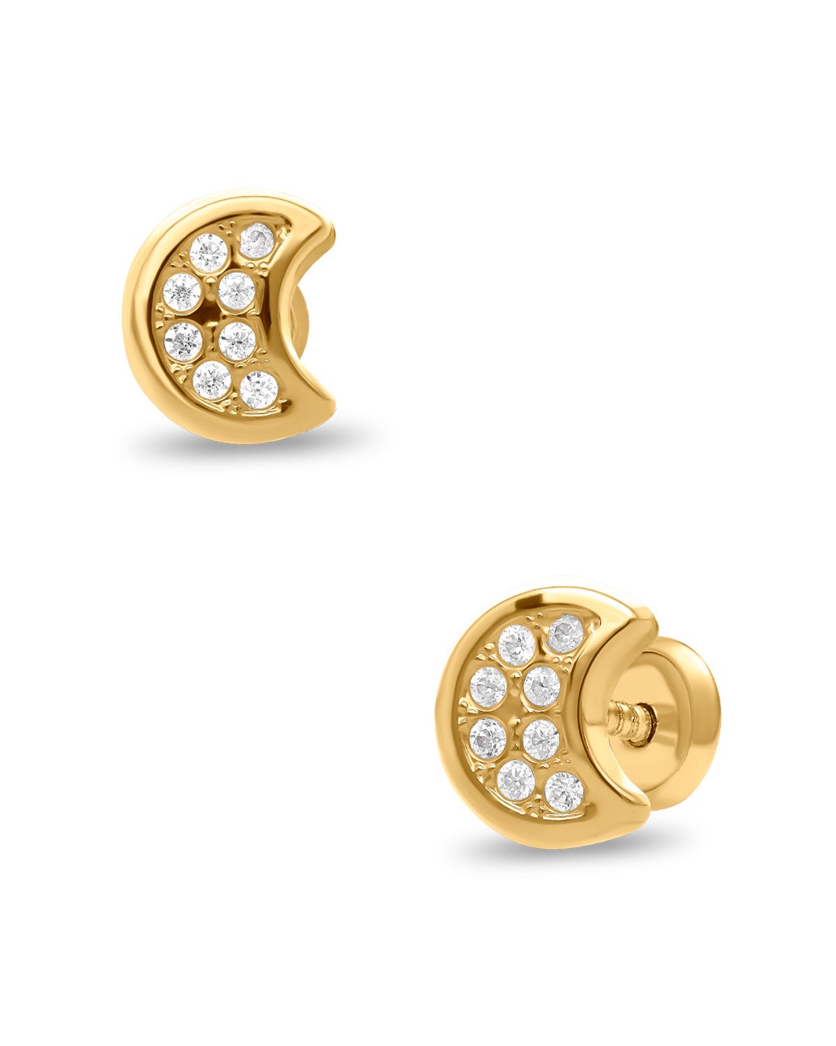 Broqueles Media Luna en Oro Amarillo 14K con Zirconias