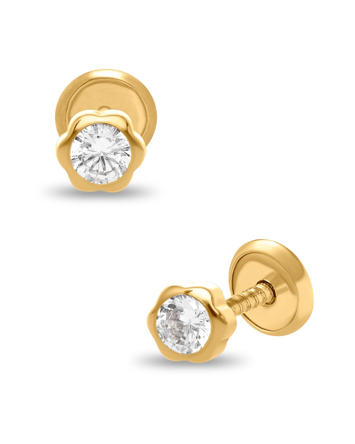 Broqueles de Margarita en Oro Amarillo 14K con Zirconias